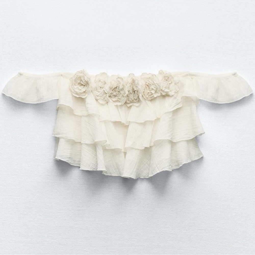 Zara floral ruffle off shoulder crop top XXL NWT